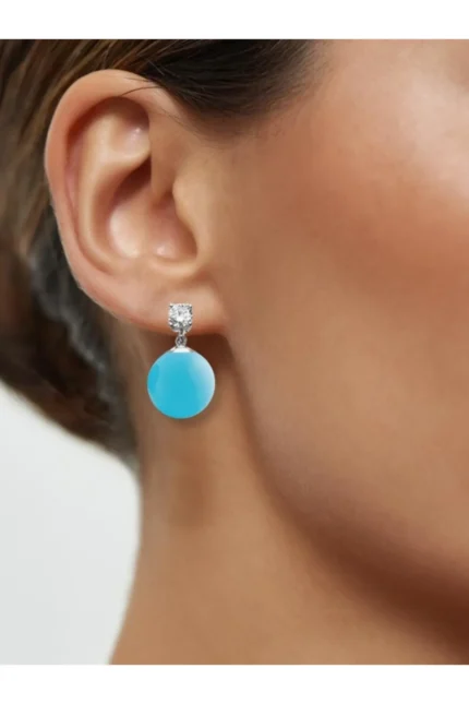 925 AYAR TEKTAŞ SALLANTILI MAVİ TAŞLI GÜMÜŞ İNCİ KÜPE